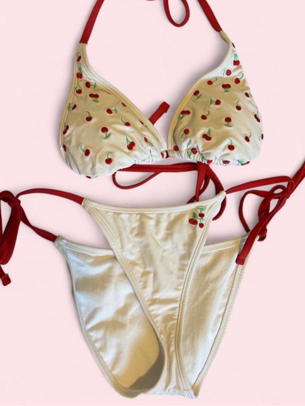 wild fable Cream Bikini with Red Cherry Print & Red Ties